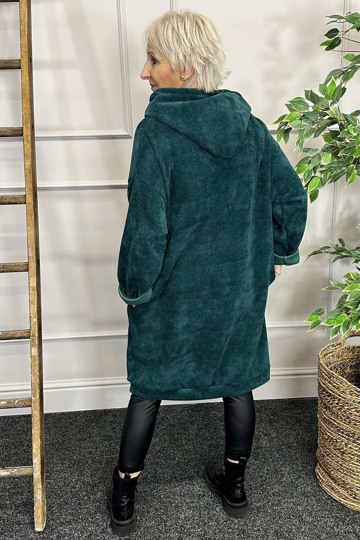 Dita Longline Hooded Cotton Top Bottle Green