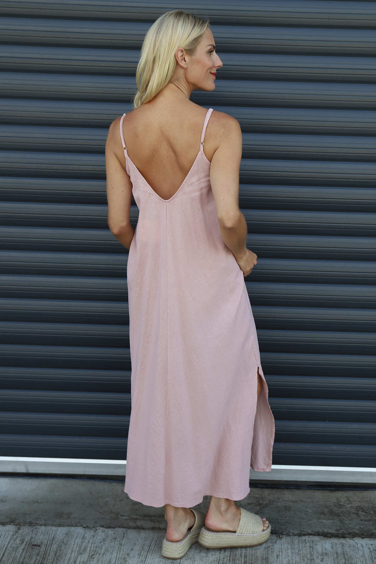 Cesca Strap Linen Dress Pink