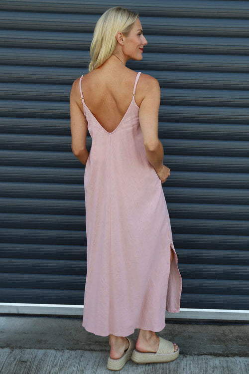 Cesca Strap Linen Dress Pink - Image 4