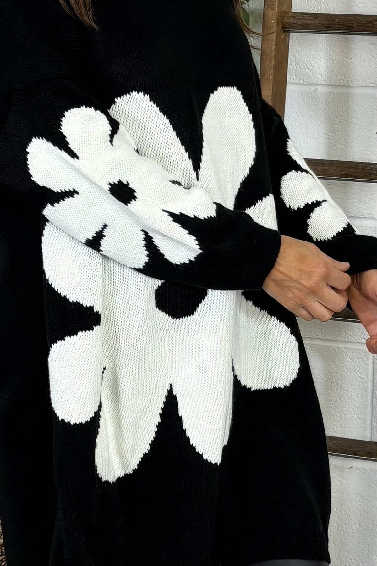 Joan Flower Knitted Jumper Dress Black