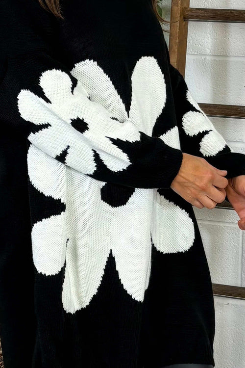 Joan Flower Knitted Jumper Dress Black - Image 3