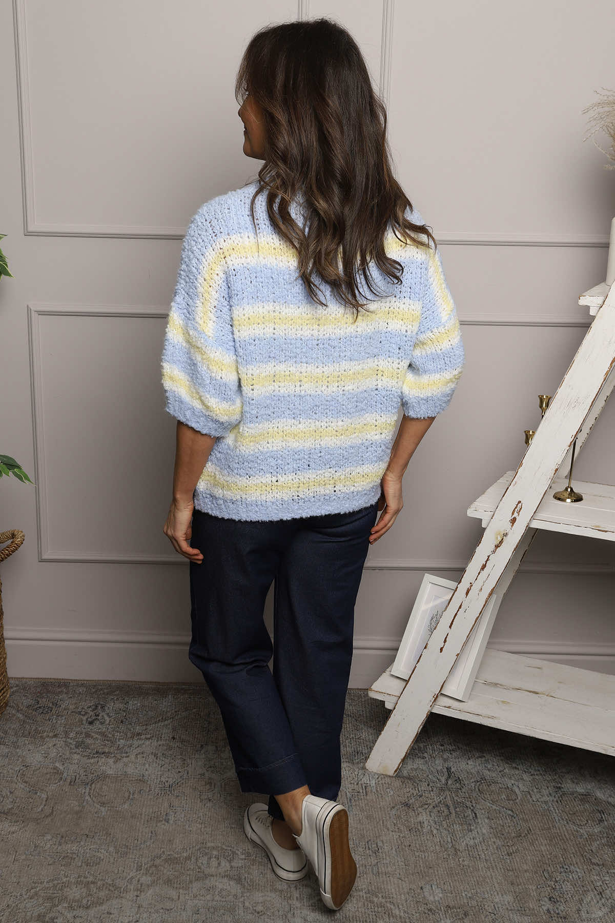 Marva Stripe Knit Top Light Blue