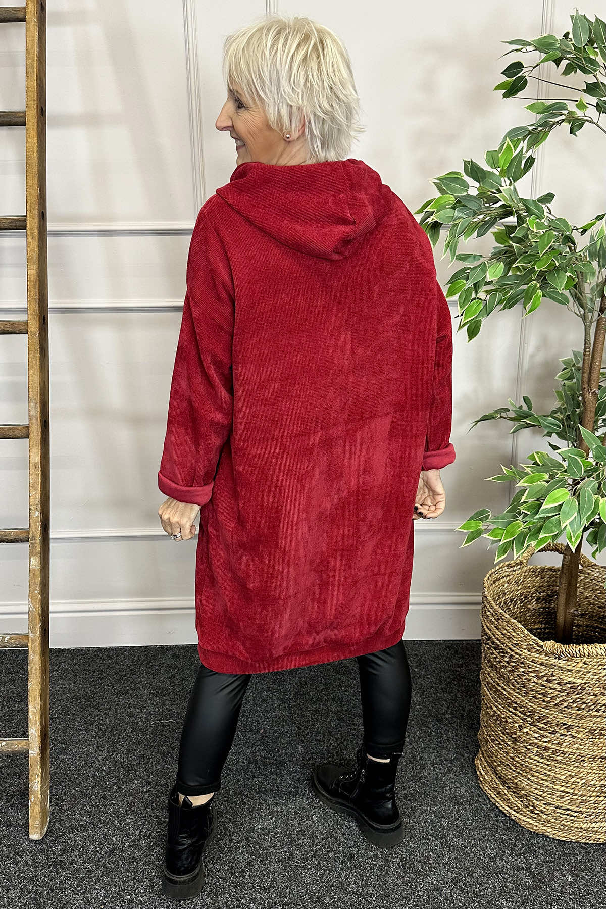 Dita Longline Hooded Cotton Top Red