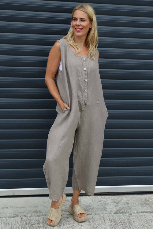 Margot Sleeveless Linen Jumpsuit Mocha - Image 2