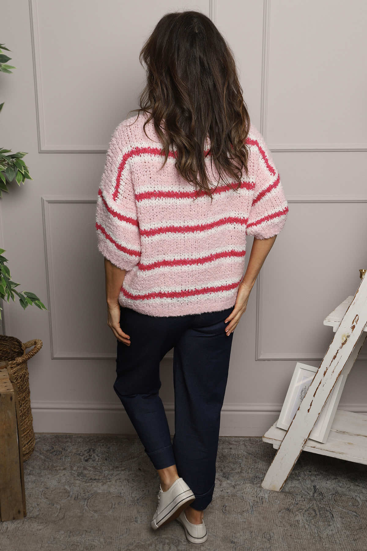 Marva Stripe Knit Top Pink