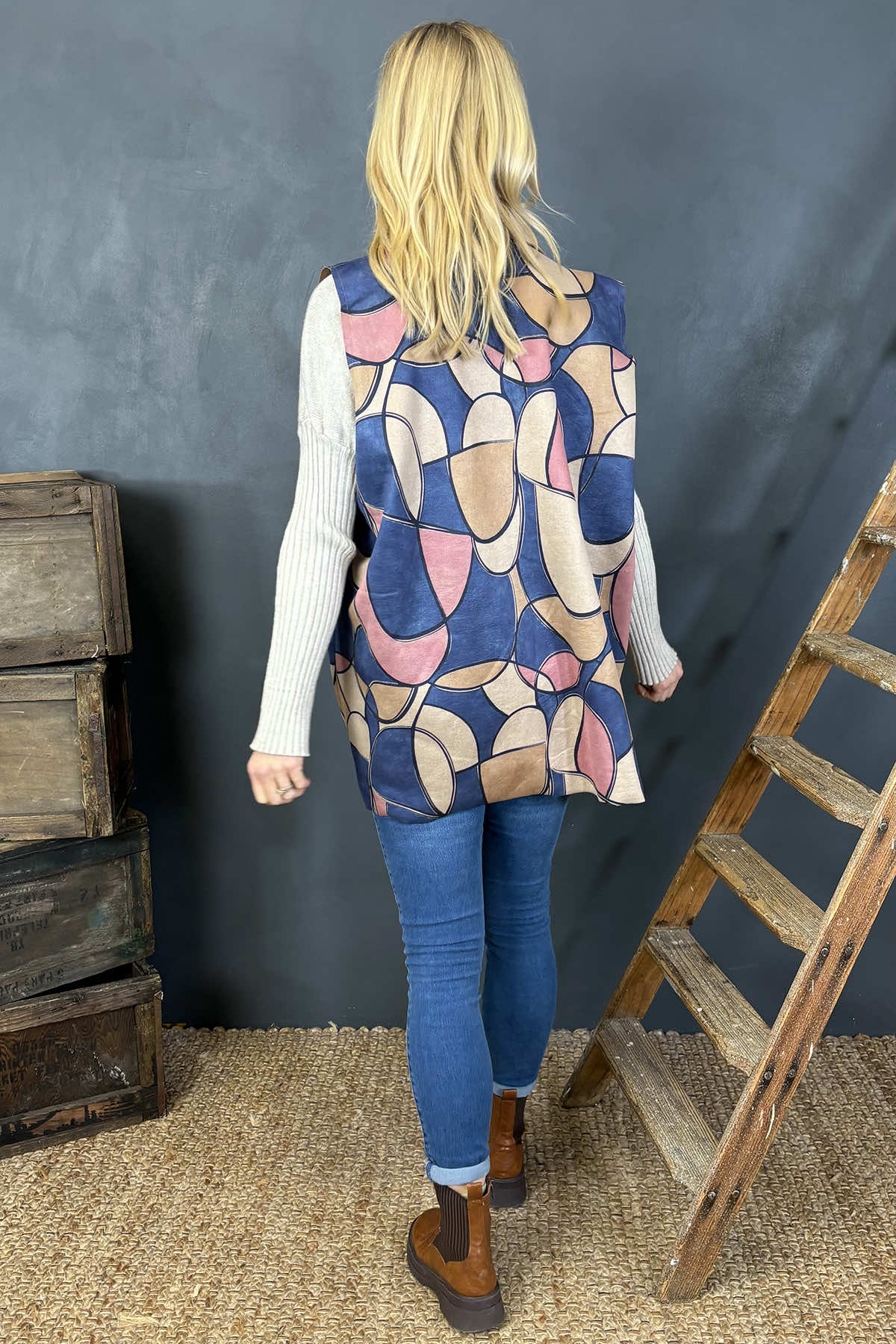 Larissa Print Waistcoat Blue