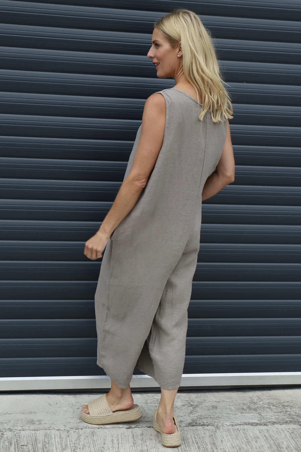 Margot Sleeveless Linen Jumpsuit Mocha
