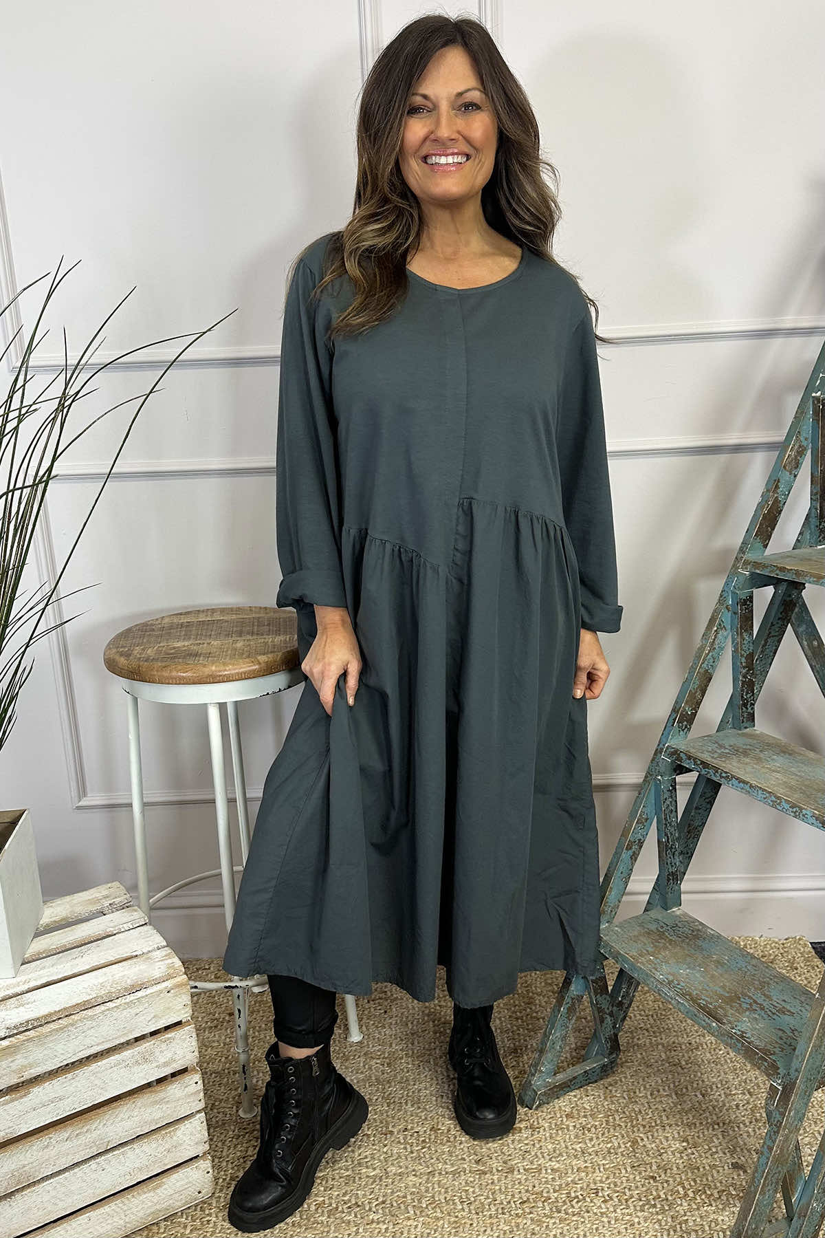 Lorena Cotton Dress Mid Grey