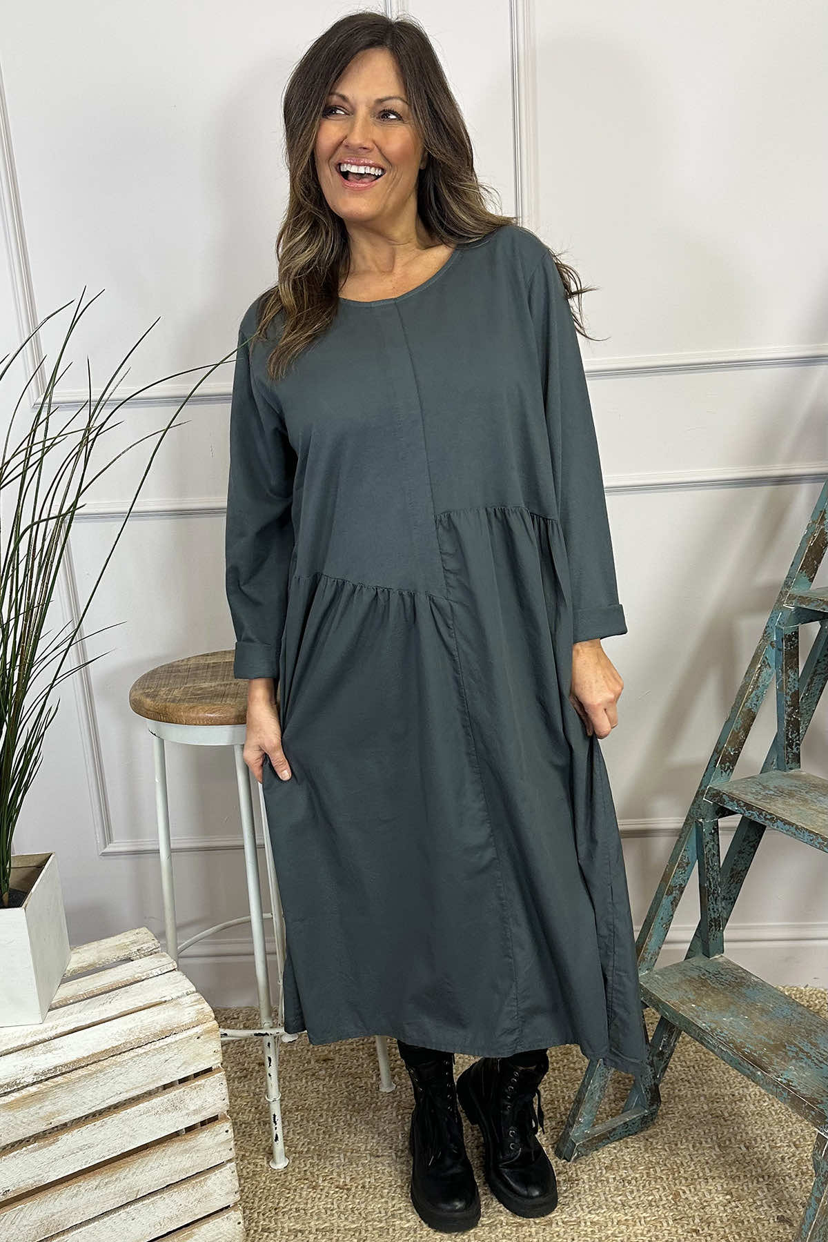 Lorena Cotton Dress Mid Grey