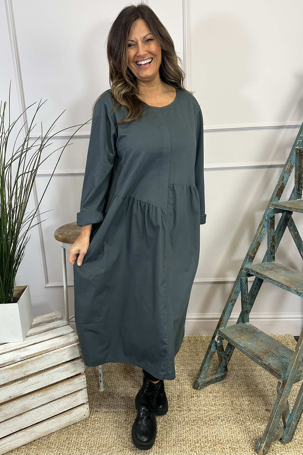 Lorena Cotton Dress Mid Grey