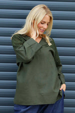 Natasha Crochet Shoulder Linen Top Dark Khaki Dark Khaki - Natasha Crochet Shoulder Linen Top Dark Khaki