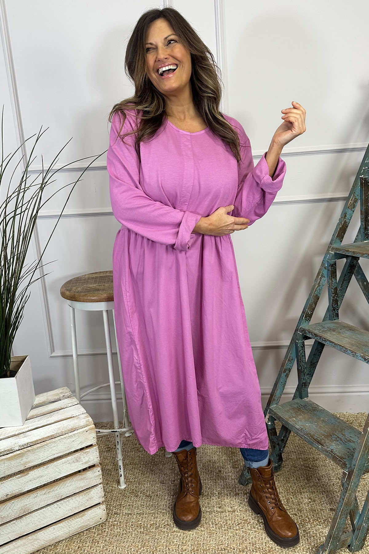 Lorena Cotton Dress Fuchsia