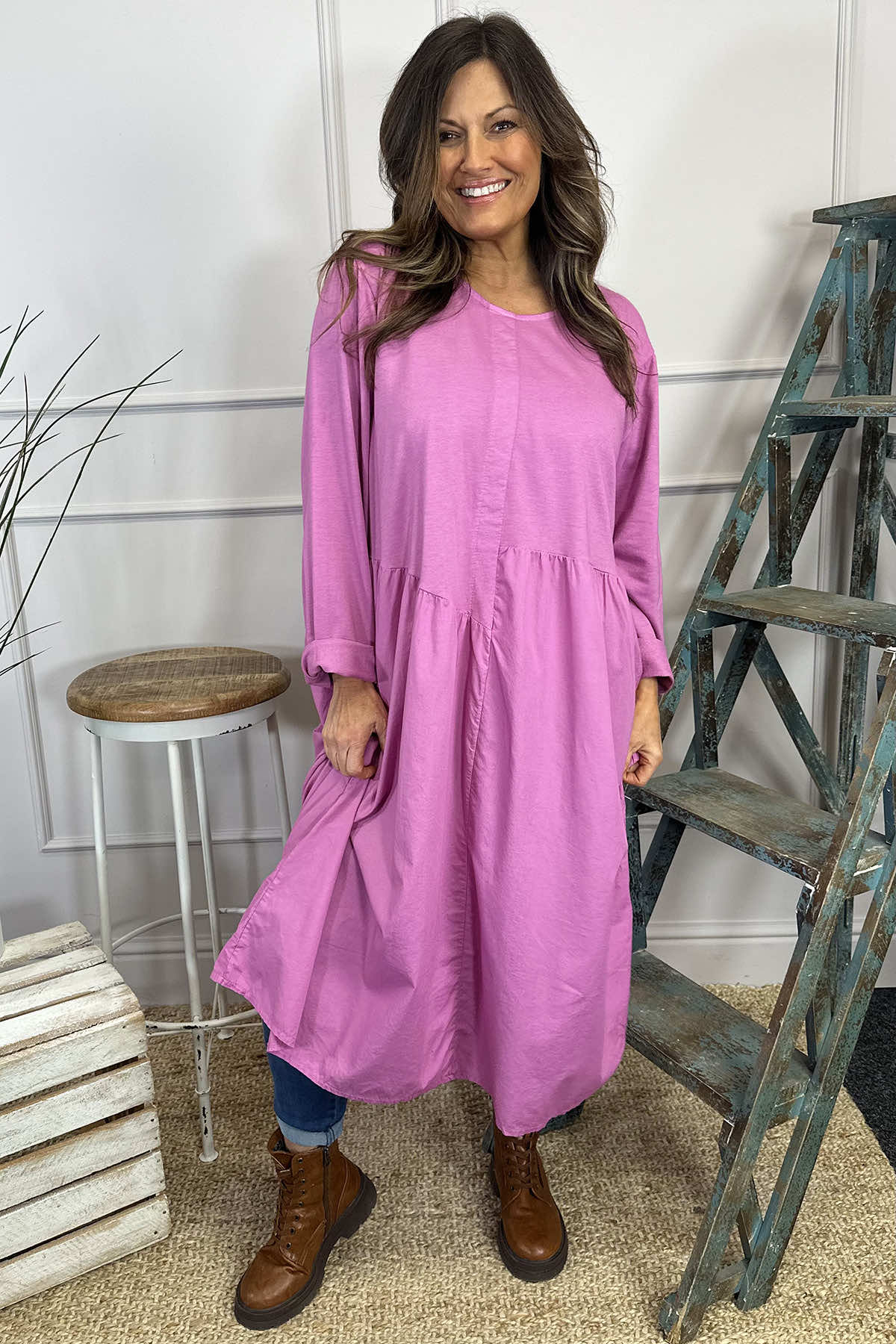 Lorena Cotton Dress Fuchsia