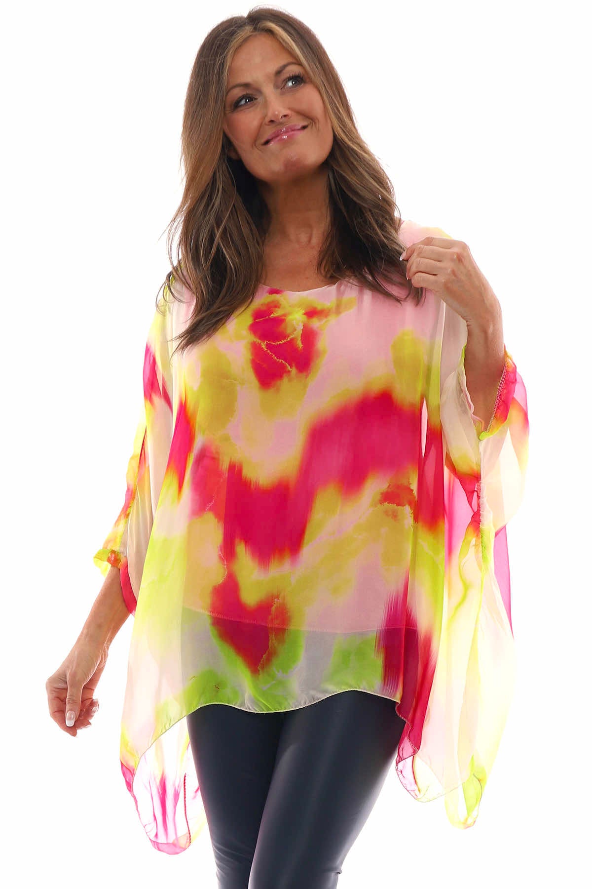 Romani Splash Batwing Top Hot Pink