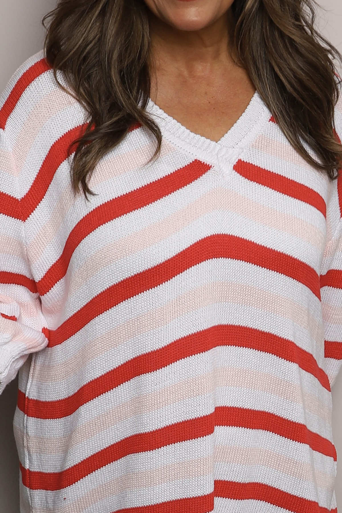 Gladys Stripe Knit Cotton Top Red