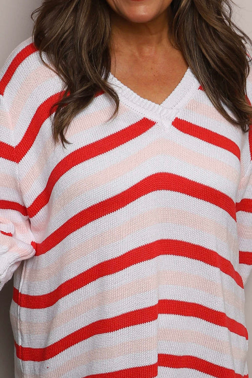 Gladys Stripe Knit Cotton Top Red - Image 3