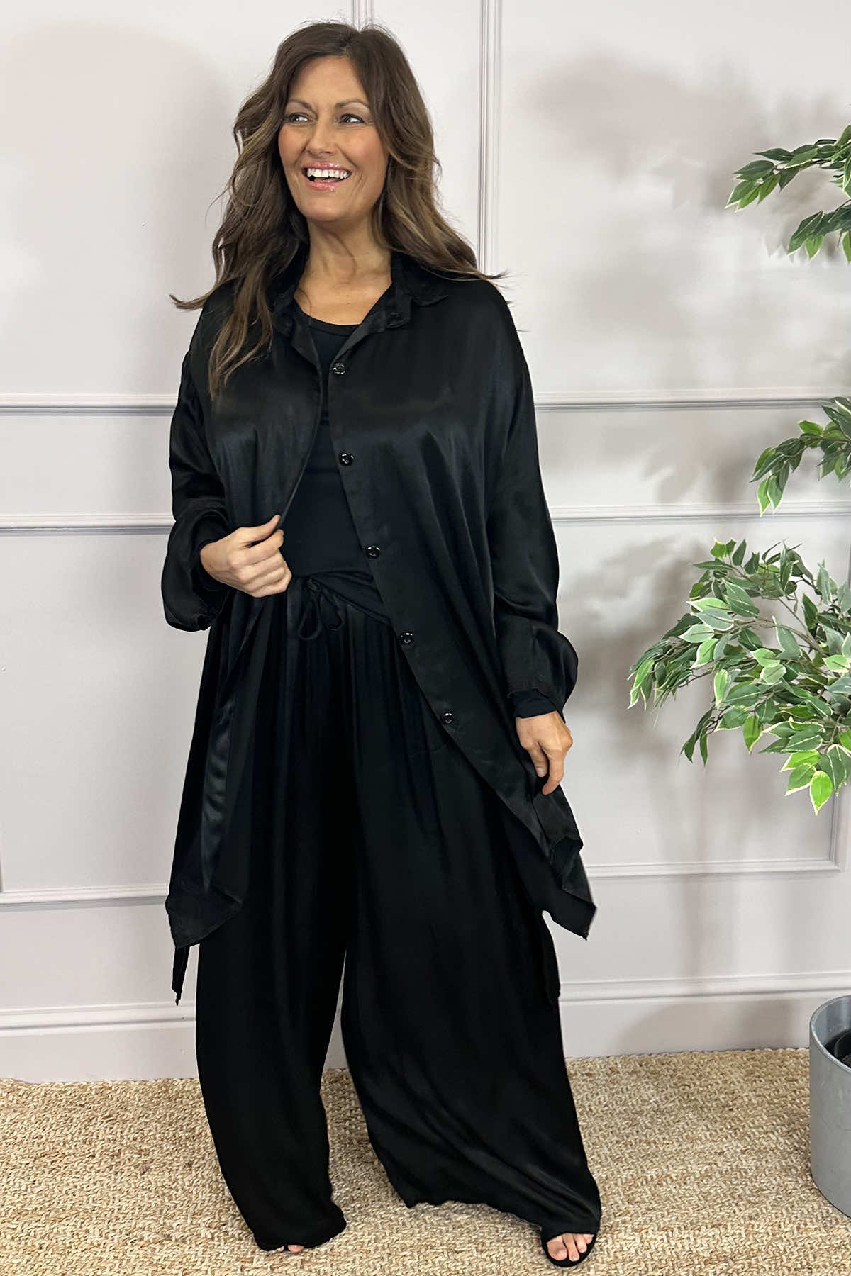 Tara Satin Shirt Black