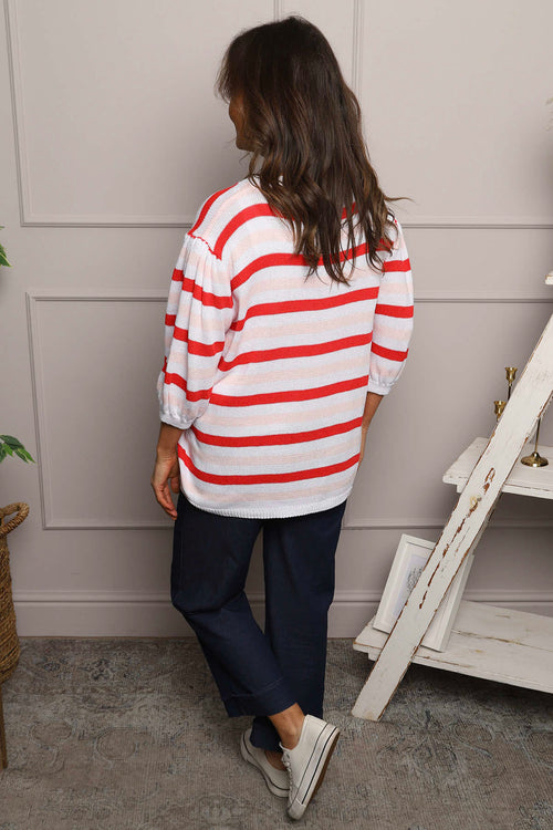 Gladys Stripe Knit Cotton Top Red - Image 4