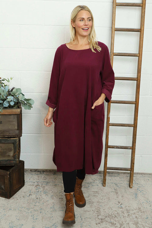 Liora Needlecord Dress Burgundy - Image 1