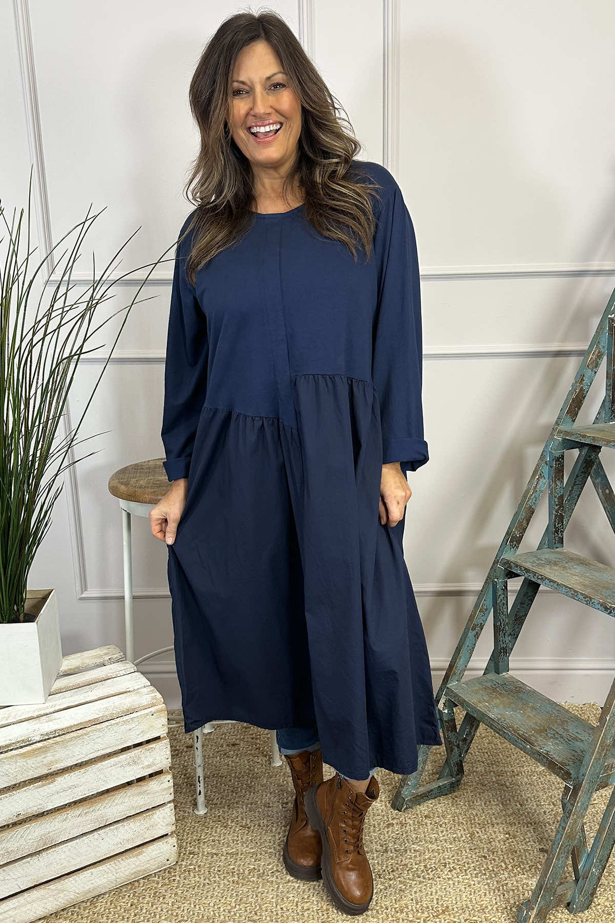 Lorena Cotton Dress Navy