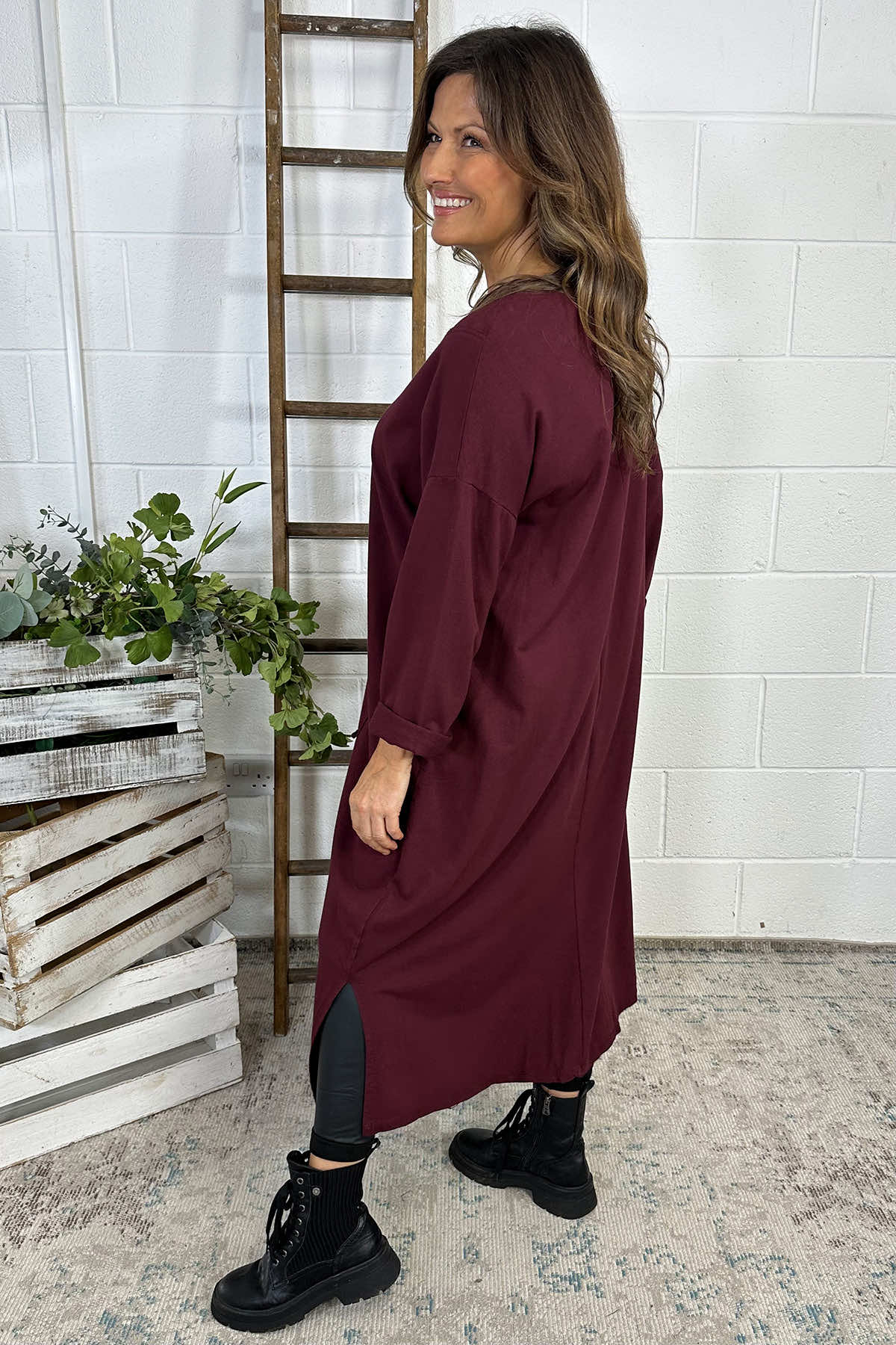 Christyn Seam Detail Cotton Dress Wine