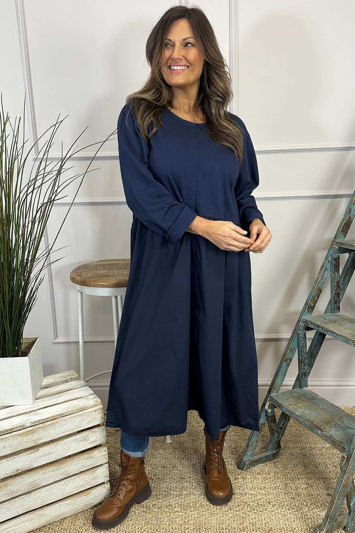 Lorena Cotton Dress Navy