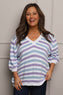 Gladys Stripe Knit Cotton Top Purple