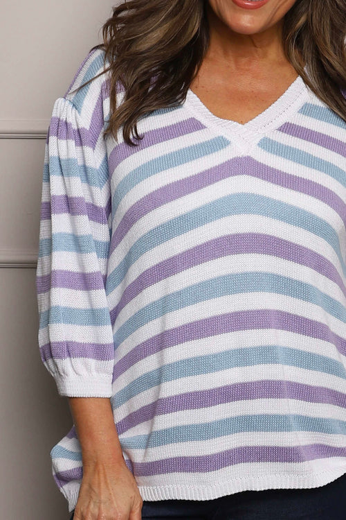Gladys Stripe Knit Cotton Top Purple - Image 3