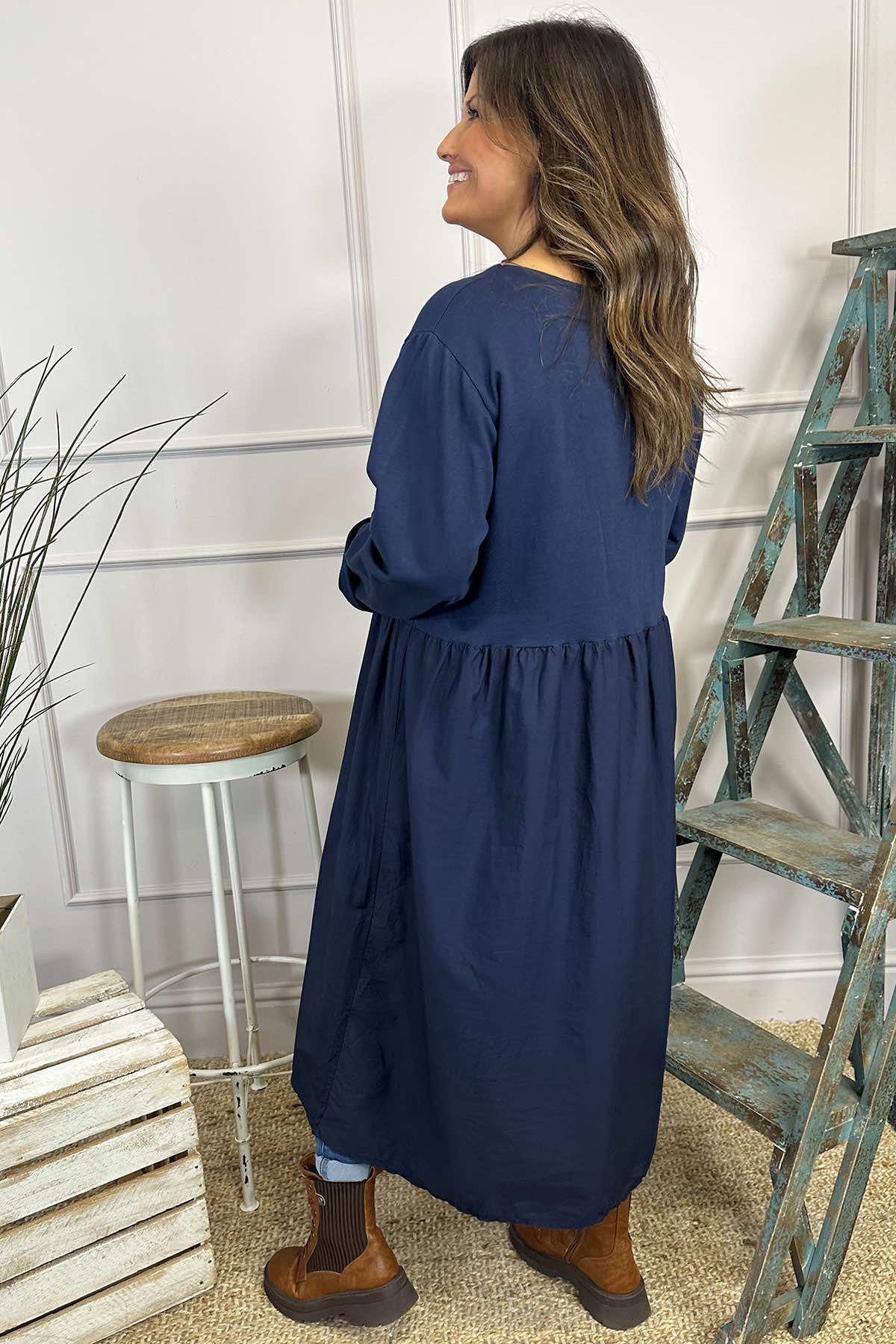 Lorena Cotton Dress Navy