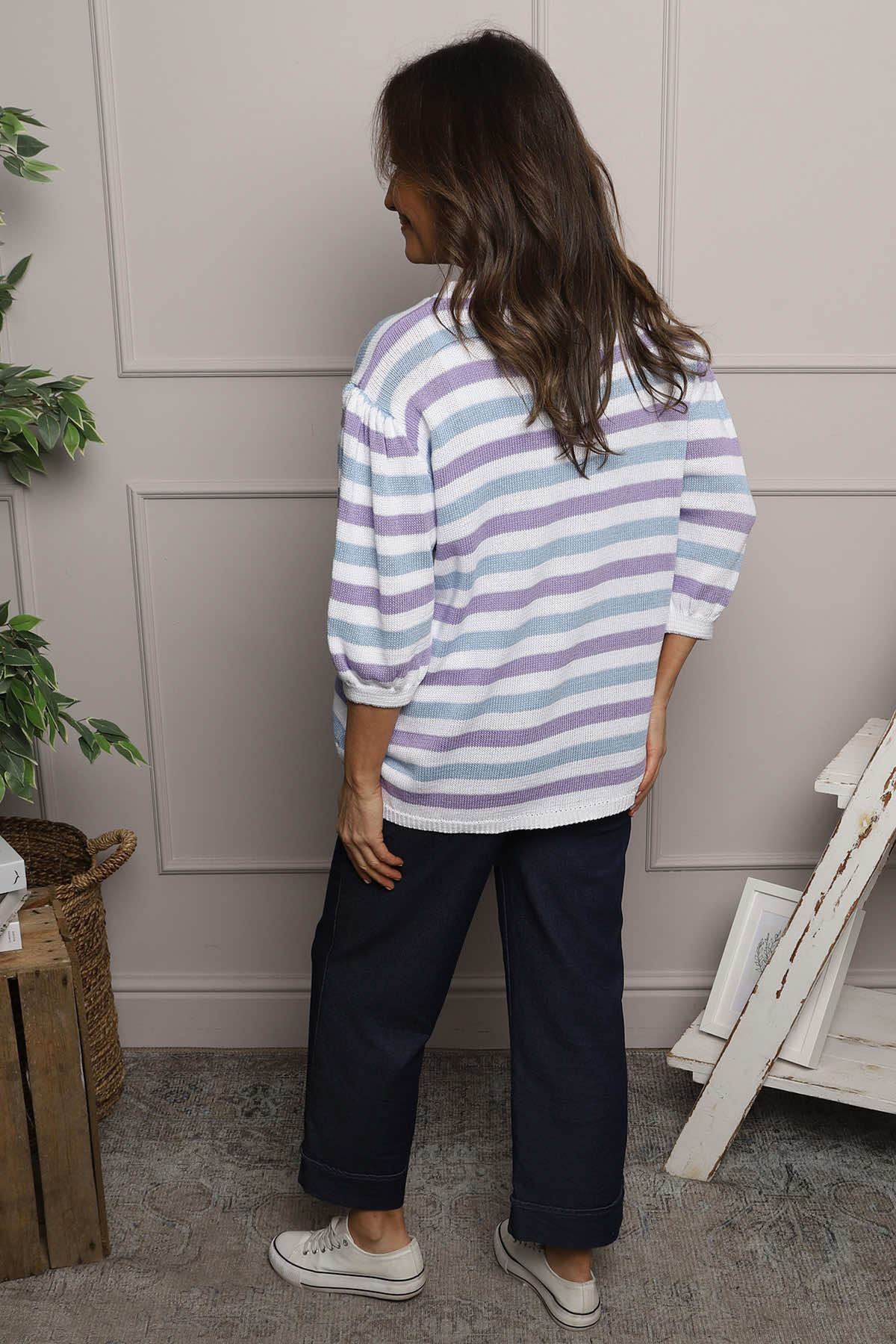Gladys Stripe Knit Cotton Top Purple