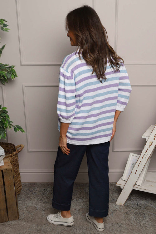 Gladys Stripe Knit Cotton Top Purple - Image 4