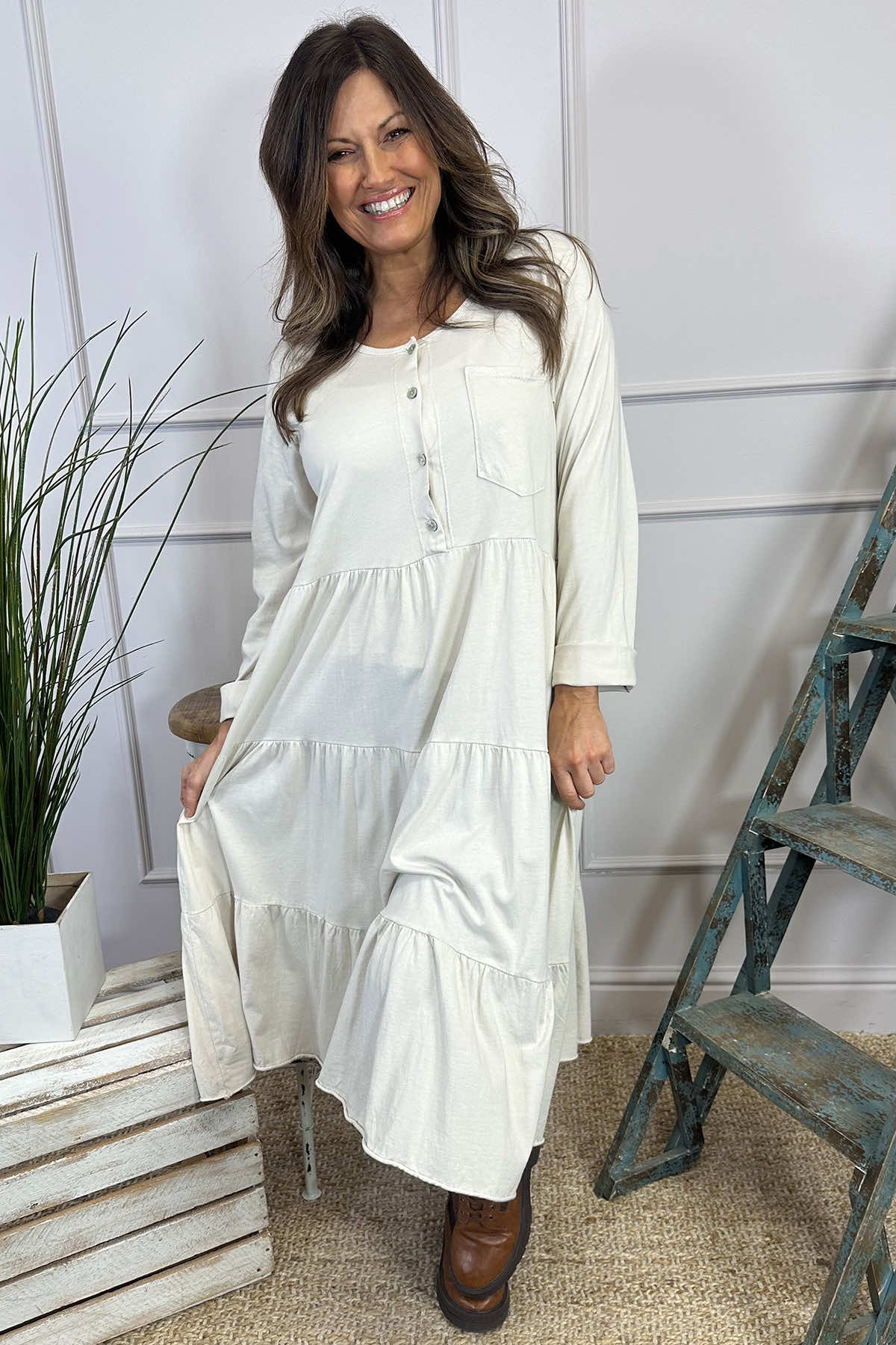 Piper Tiered Cotton Tunic Stone