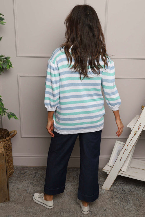 Gladys Stripe Knit Cotton Top Blue - Image 4