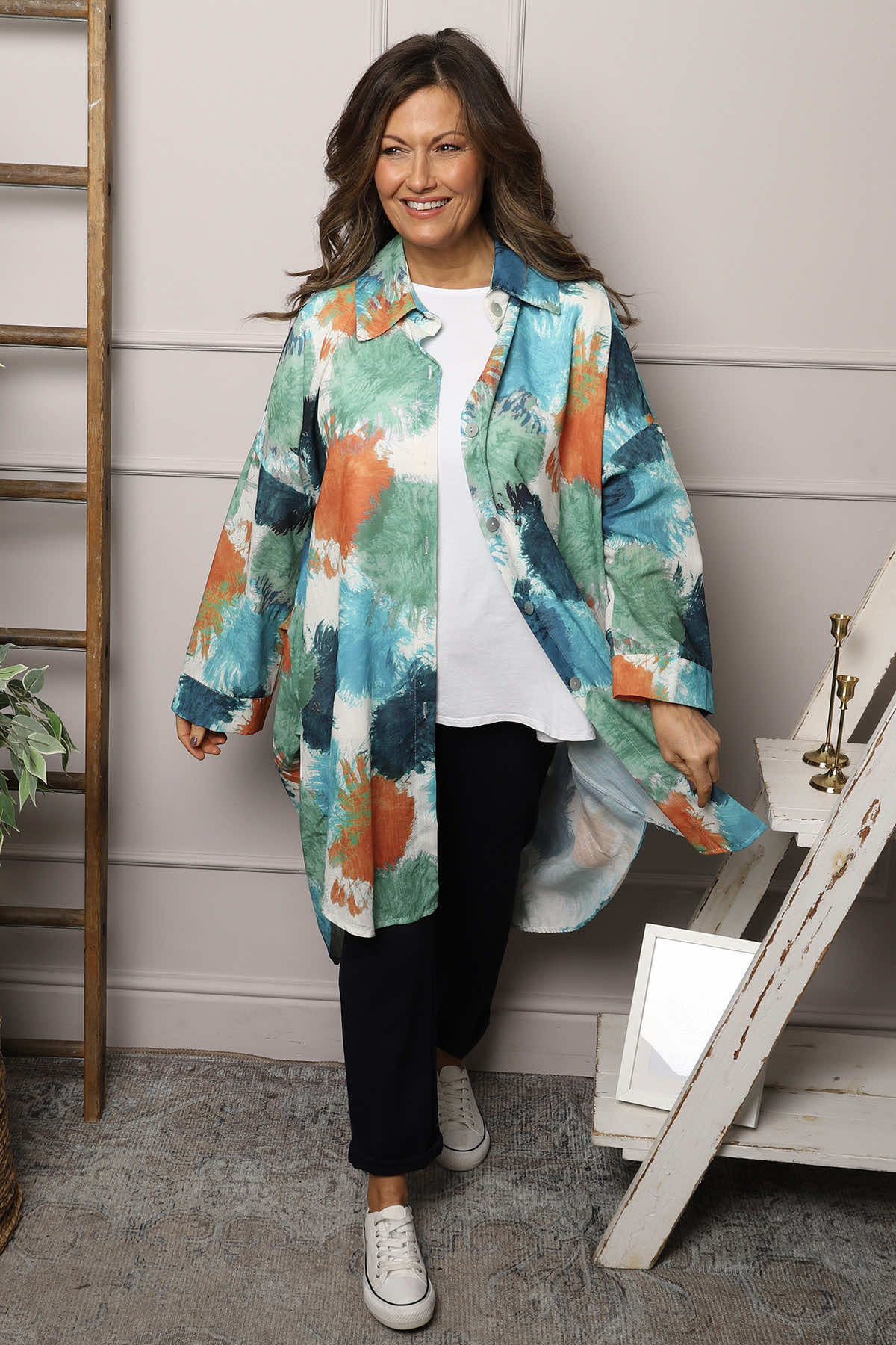 Macie Ink Print Shirt Teal