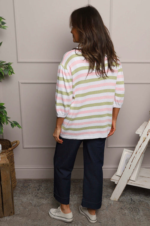 Gladys Stripe Knit Cotton Top Pink - Image 4