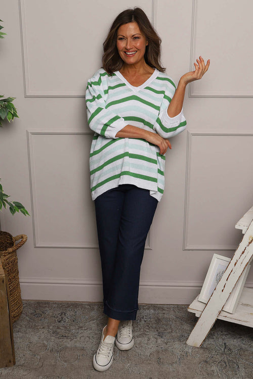 Gladys Stripe Knit Cotton Top Green - Image 2