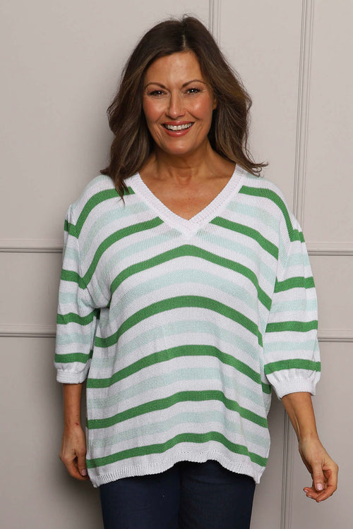 Gladys Stripe Knit Cotton Top Green - Image 1