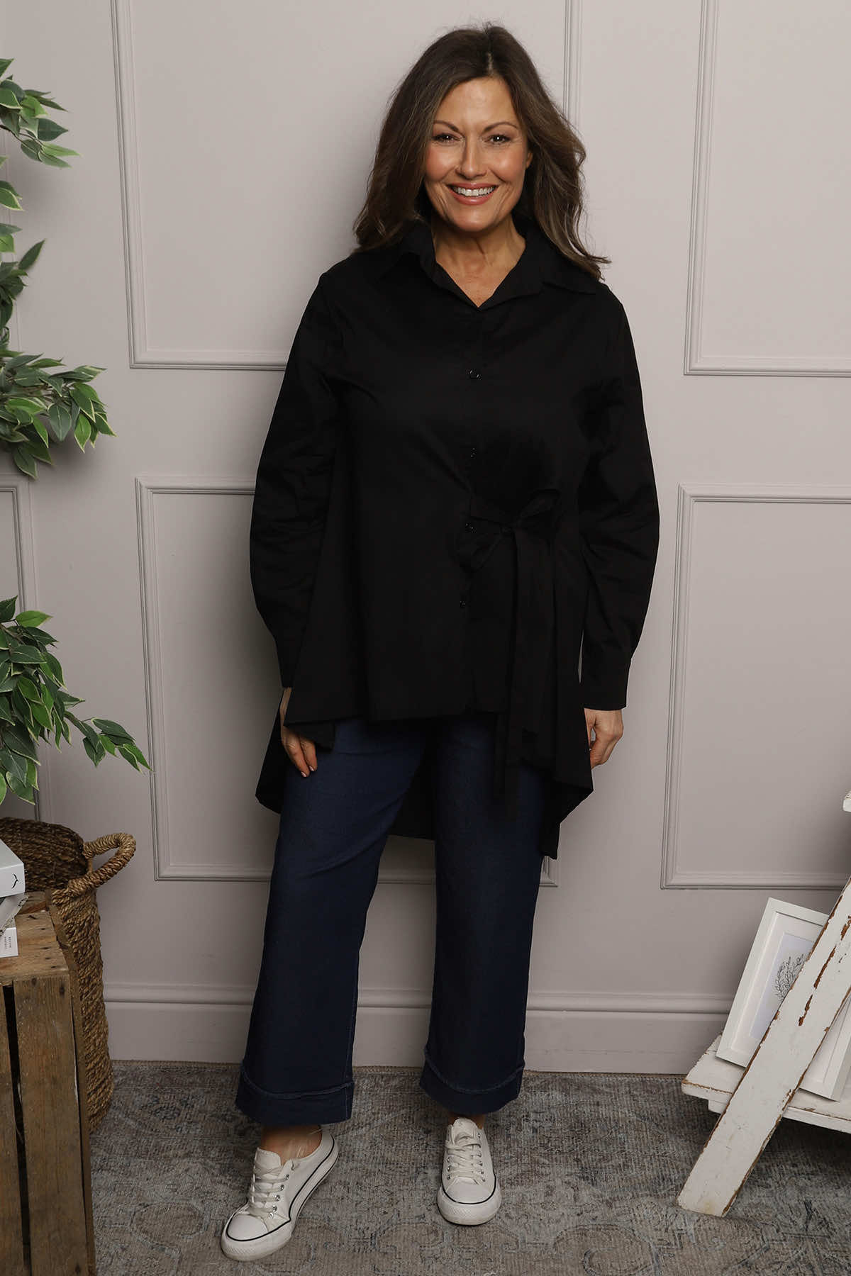 Christobel Tie Cotton Shirt Black