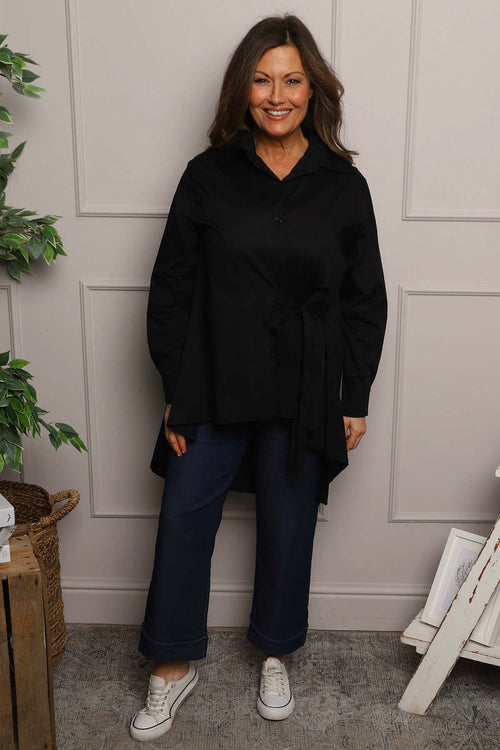 Christobel Tie Cotton Shirt Black - Image 2