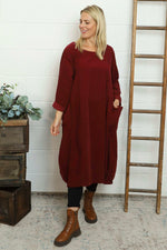 Liora Needlecord Dress Wine Wine - Liora Needlecord Dress Wine