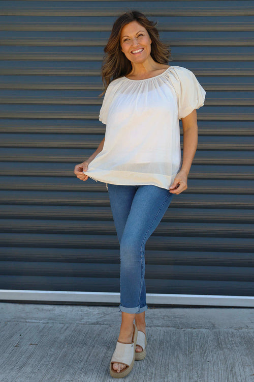 Bude Puff Sleeve Cotton Top Stone - Image 2