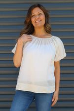 Bude Puff Sleeve Cotton Top Stone Stone - Bude Puff Sleeve Cotton Top Stone
