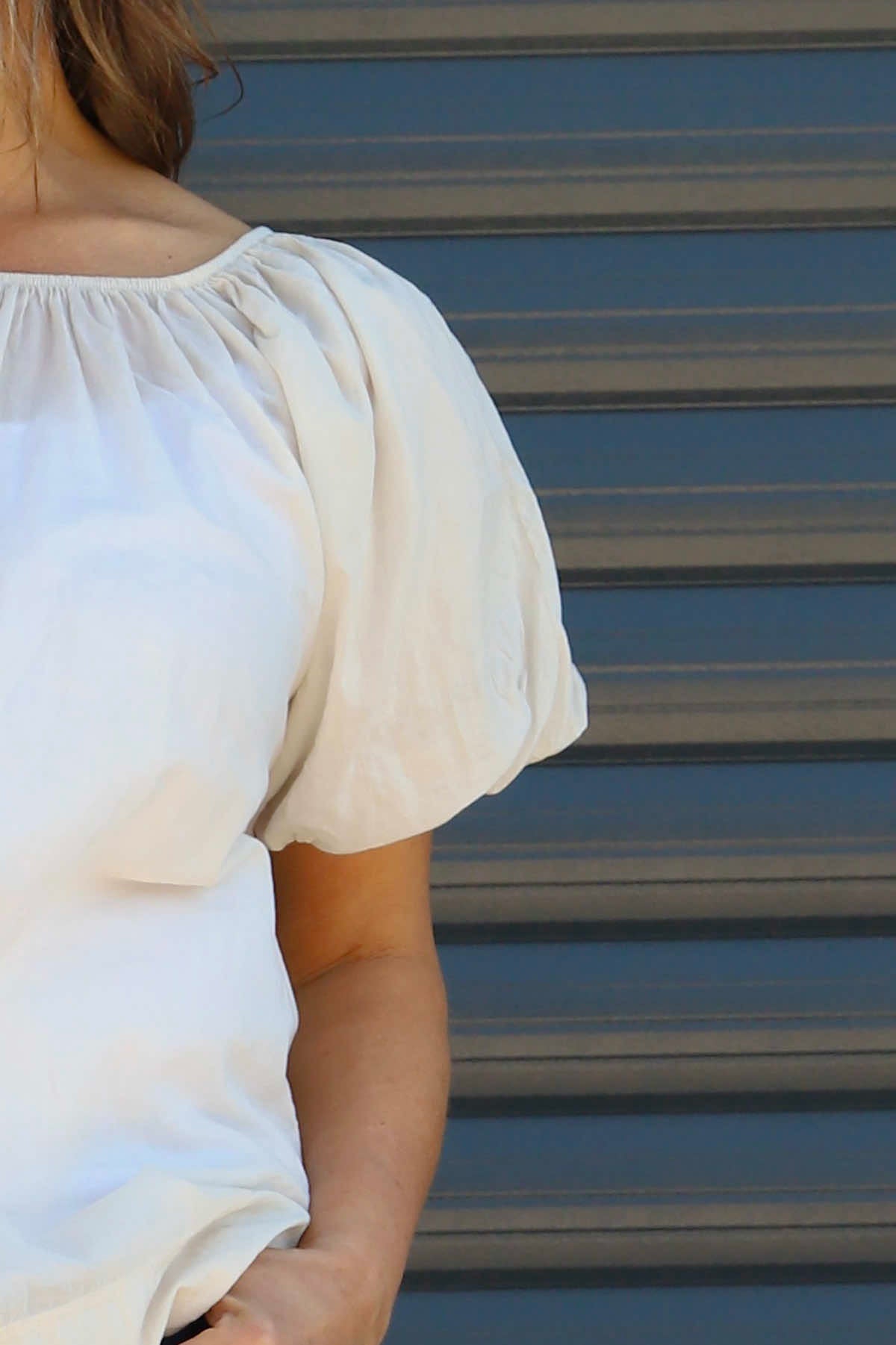 Bude Puff Sleeve Cotton Top Stone