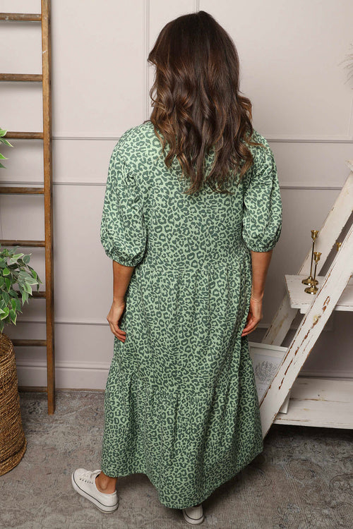 Green Paulette Animal Print Cotton Dress | Made In Italy