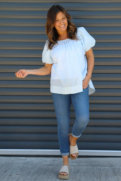 Bude Puff Sleeve Cotton Top Light Blue - Image 1