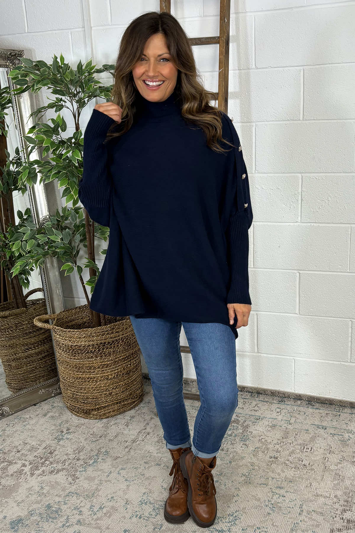 Jennifer Button Jumper Navy