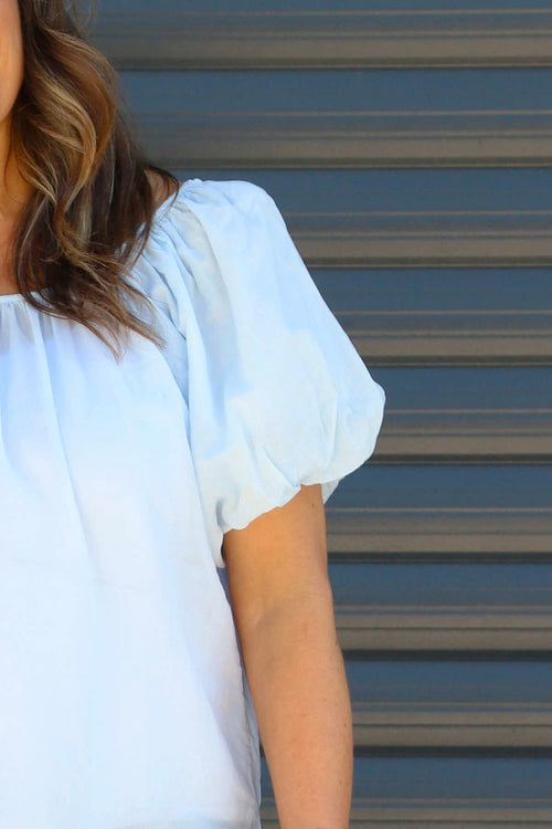 Bude Puff Sleeve Cotton Top Light Blue - Image 2