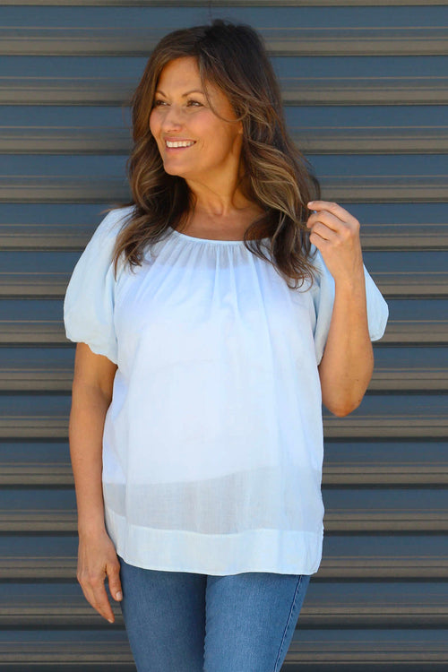 Bude Puff Sleeve Cotton Top Light Blue - Image 3