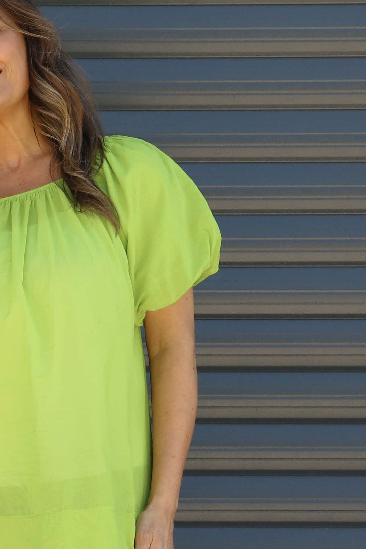 Bude Puff Sleeve Cotton Top Green