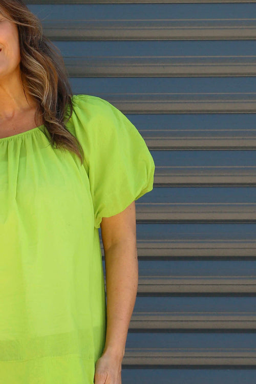 Bude Puff Sleeve Cotton Top Green - Image 3